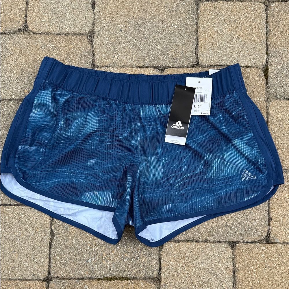 Adidas Shorts Wm Large Regular Fit 3" Blue Athletic Running Brief Drawstring